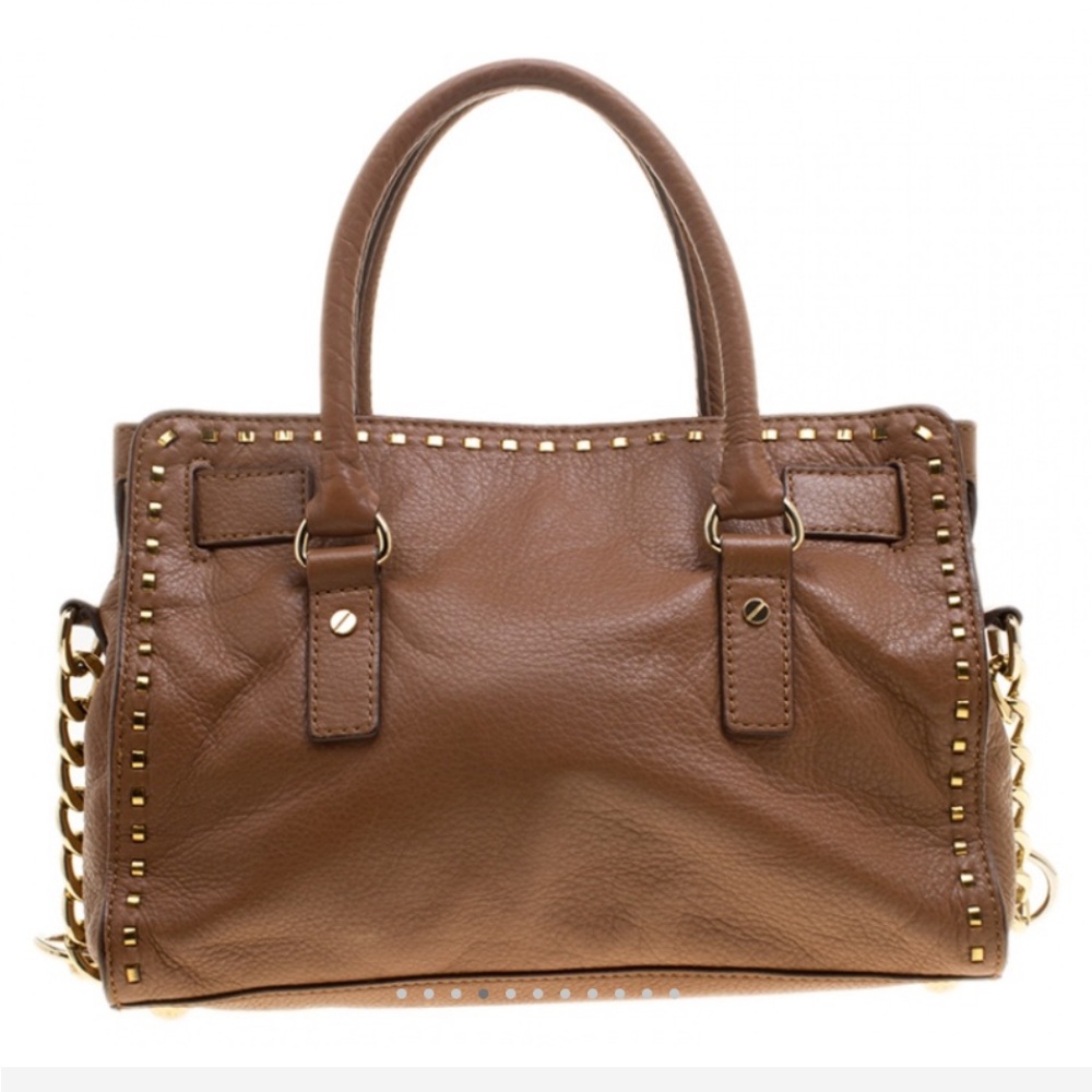 Michael Kors Hamilton Satchel Handbag Soft Genuine Leather (Brown/Gold )medium - Picture 3 of 11